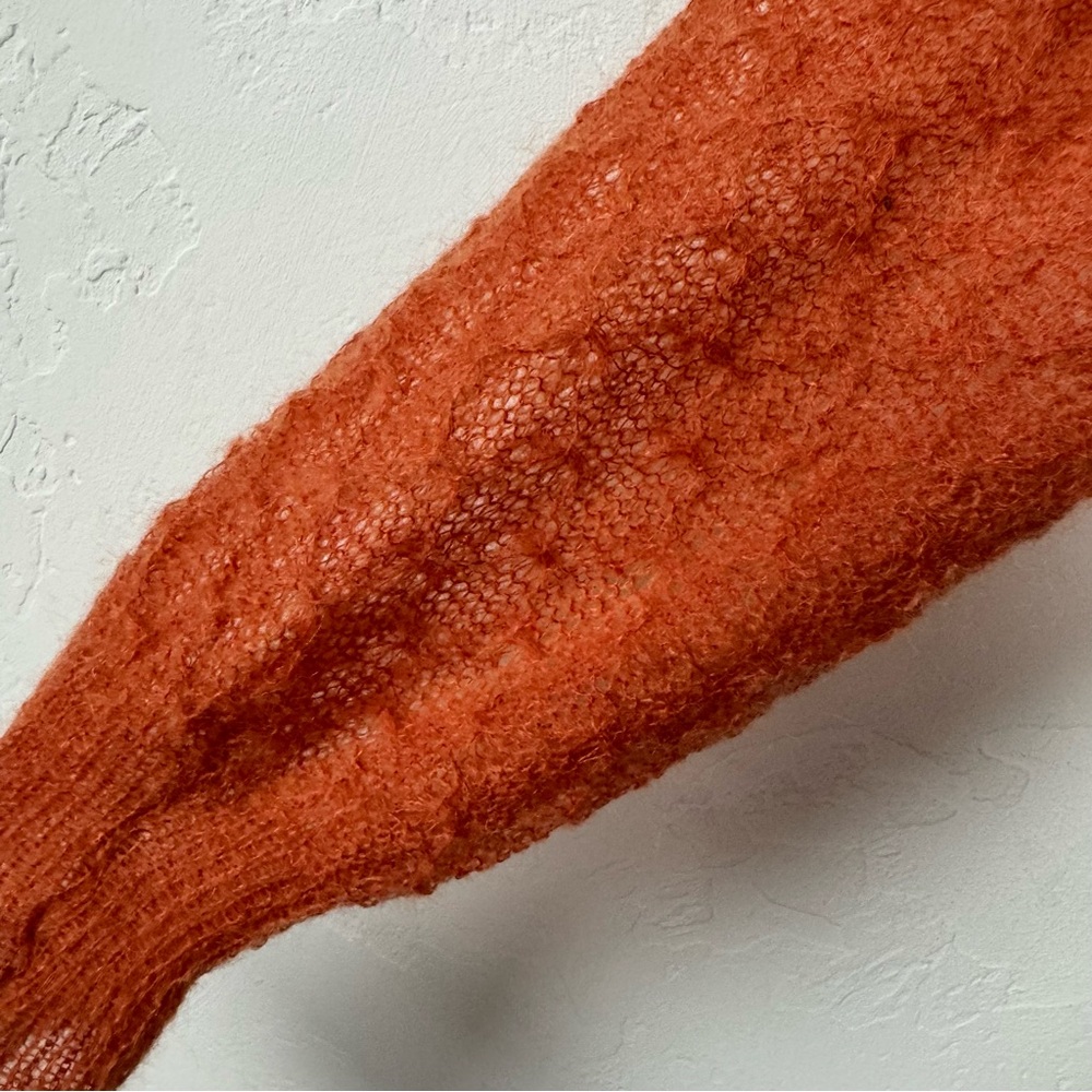 Free People Pullover Sweater Knit Top Macaroon Ruffle Collar Orange Mohair Soft - Picture 4 of 8